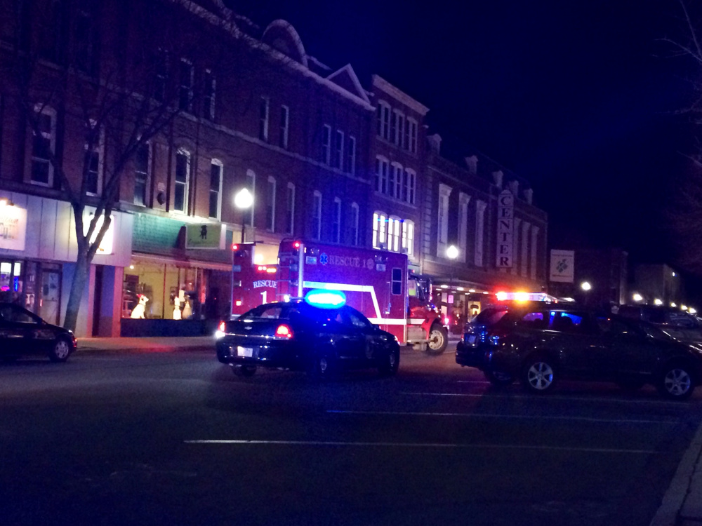 Main Street in Waterville was temporarily blocked off Monday evening as the Waterville Police Department and Waterville Fire Department responded to a report of a pedestrian struck by a vehicle.