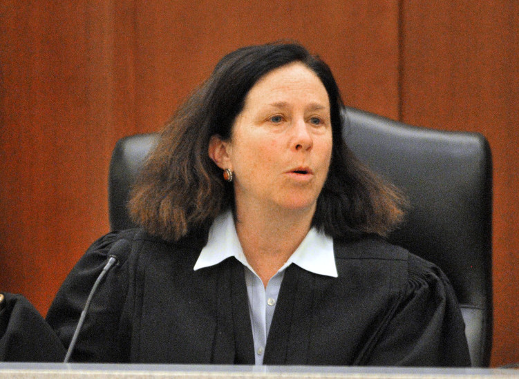 Superior Court Justice Michaela Murphy during opening statements in the Capital Judicial Center on Thursday in the trial jury trial of Roland L. Cummings, accused of murdering 92-year-old Aurele Fecteau in May 2014 in Fecteau’s Waterville home.