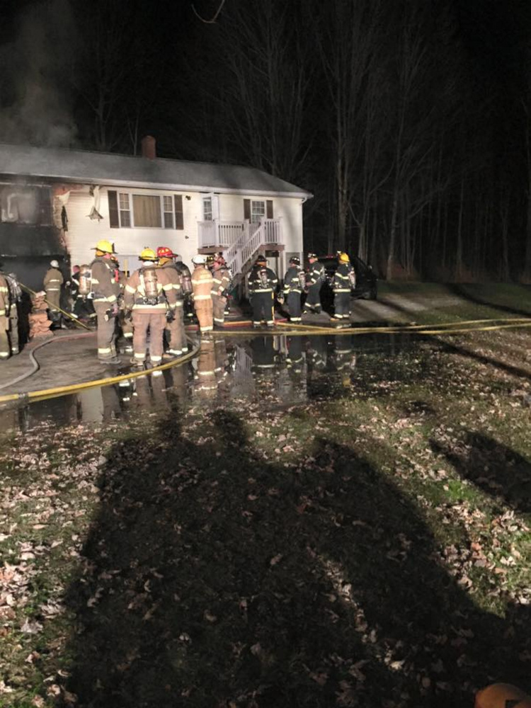 Firefighters from several communities responded Tuesday to a fire at a duplex in Greene.