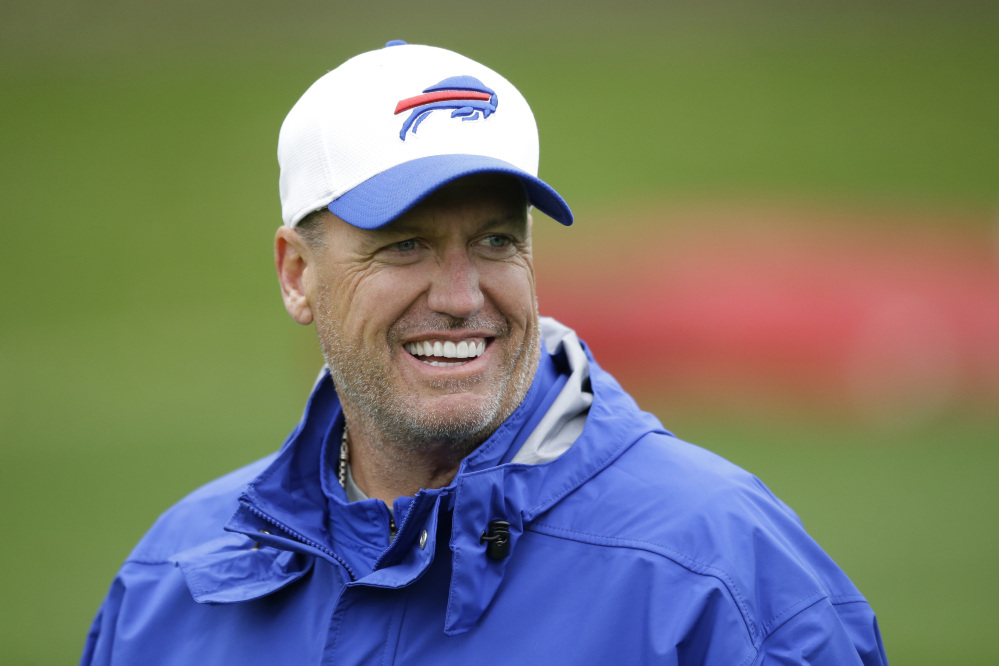In this Oct. 22, 2015 file photo, Buffalo Bills head coach Rex Ryan walks off the field at the end of an NFL training session in Chandler’s Cross, England. Ryan and the Bills take on the New England Patriots Monday night.