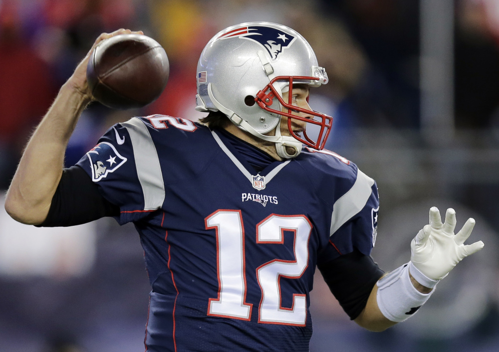 New England Patriots quarterback Tom Brady passes against the Buffalo Bills in the first half of an NFL football game on Monday in Foxborough, Mass.