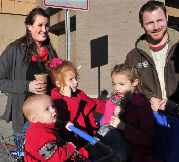 Molly and Stefan Staples and their three children on Sunday stopped outside of the Skowhegan Wal-Mart and shared their views on the weekend bomb scares at company stores.