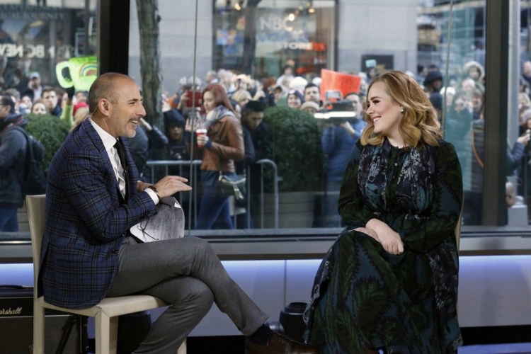 Matt Lauer and Adele appear on the “Today” show on Wednesday.