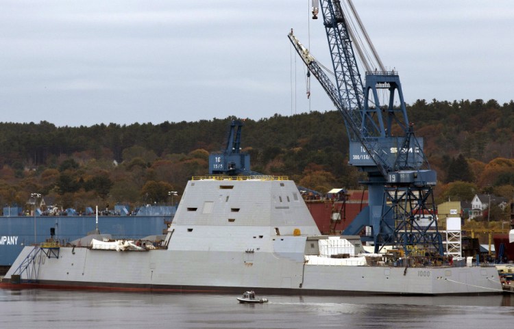 The Navy’s stealthy Zumwalt destroyer, which was built at Bath Iron Works, has an unusual hull that fell out of favor a century ago in part because it can be unstable. The Associated Press