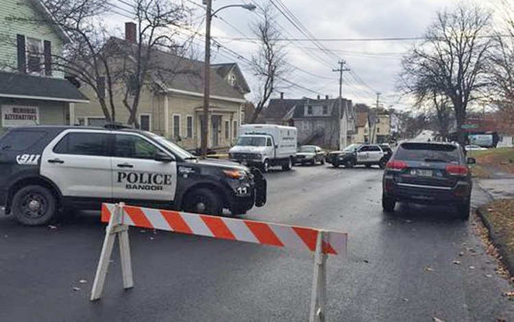 Center Street in Bangor is blocked off after a shooting early Friday left one man dead and another wounded. Photo courtesy WCSH