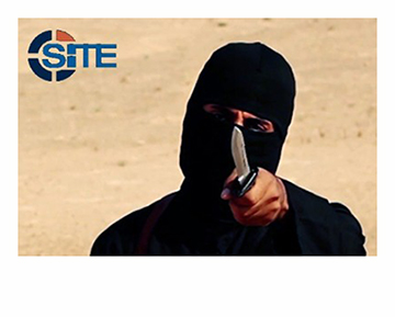 This image made from militant video, which has been verified by SITE Intel Group and is consistent with other AP reporting, shows Mohammed Emwazi , known as "Jihadi John," holding a knife. A U.S. drone strike targeted a vehicle in Syria believed to be transporting the masked Islamic State militant known as "Jihadi John" on Thursday, Nov. 12, 2015 according to American officials. Whether the strike killed the British man who appears in several videos depicting the beheadings of Western hostages was not known, officials said. (SITE Intel Group via AP)