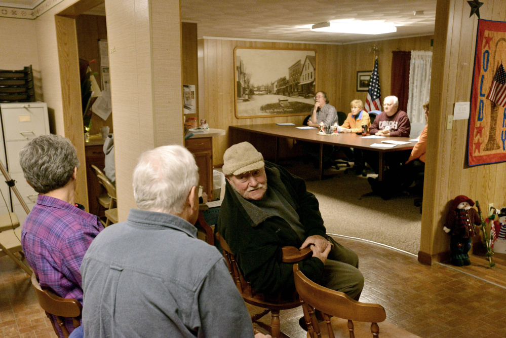 Anson residents gather for a public hearing last week to make changes to the mass gathering ordinance ahead of a proposed bluegrass music festival in town. The ordinance passed with no opposition at a special town meeting Tuesday night.