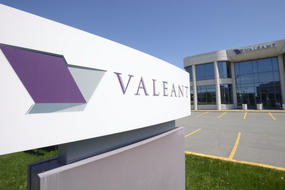 This May 27, 2013, file photo, shows the head office and logo of Valeant Pharmaceuticals in Montreal.