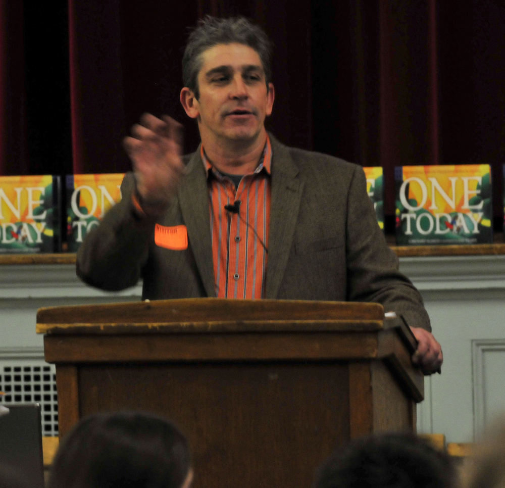 Poet Richard Blanco speaks to students at Winslow Junior High School on Tuesday.