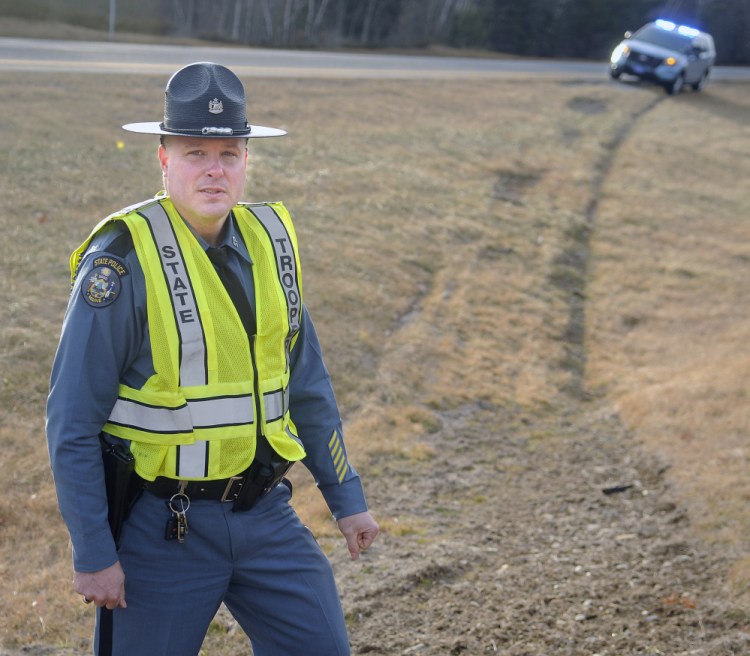 Tire ruts were still apparent last week from a tractor-trailer that struck and critically injured Trooper Greg Stevens on July 30 on Interstate 295 in Richmond.