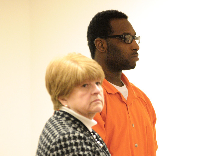 Defense attorney Pamela Ames stands next to David W. Marble Jr., 29, of New York, who has been charged with two counts of murder during a Wednesday hearing at the Capital Judicial Center.