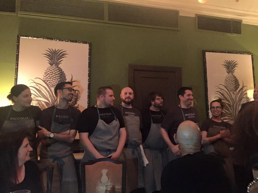 Piccolo staff show off their Weft & Warp duds worn at the James Beard House in New York City.