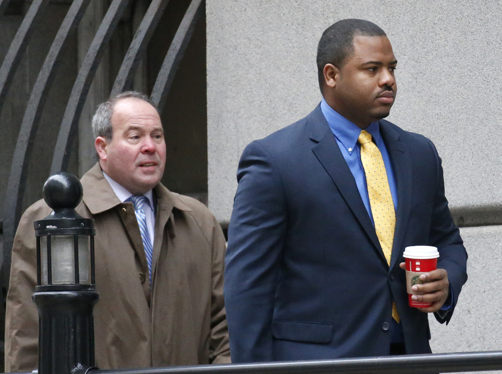 William Porter, right, one of six Baltimore city police officers charged in the death of Freddie Gray, told jurors Wednesday he didn’t call a medic because he didn’t have a reason to.