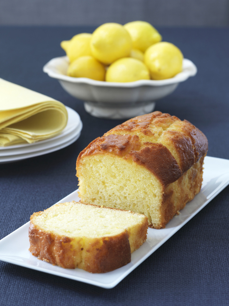 Sliced loaf of lemon pound cake