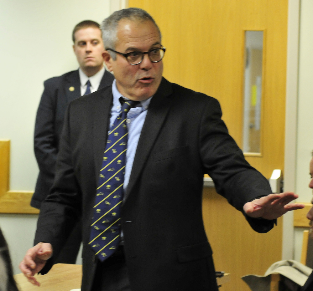 Defense attorney Walter Hanstein speaks after his client, Dana Craney, pleaded guilty during a hearing in Farmington District Court on Monday to killing his grandmother, Joanne Goudreau.