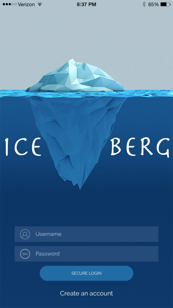Handout screen shot of Ice-Berg Social App.