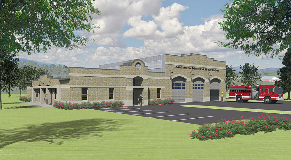An artist’s rendering of the new fire station proposed to be built on land the city owns on Leighton Road.