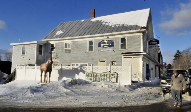 The long-vacant Antlers Inn on Main Street in Bingham, seen Wednesday, may be torn down by the town.