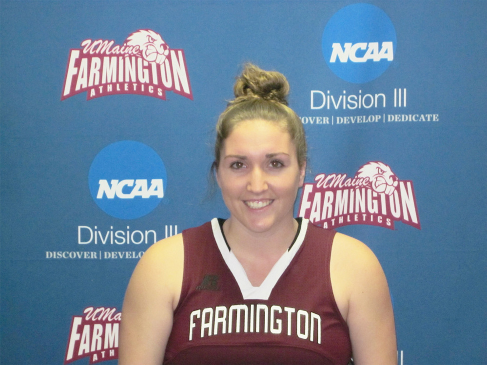 Contributed photo
University of Maine-Farmington senior Meghan Smith has changed her game in her time with the Beavers, evolving from just a post player to one who is also dangerous on the perimeter. On the season she is averaging 15.6 points and 10.9 rebounds per game.