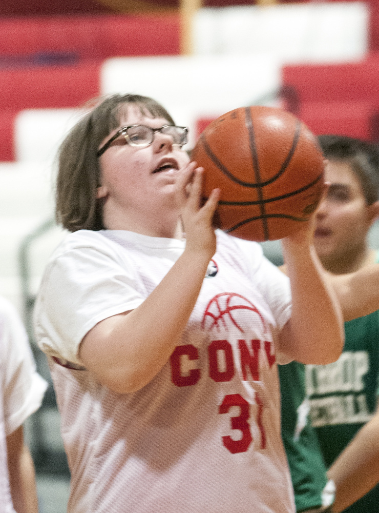 Cony’s Addie Bowden shoots during a unified basketball game against Winthrop on Friday at Cony High in Augusta.