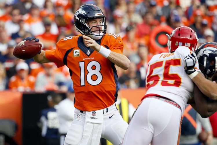 Peyton Manning  went 7-2 as Denver's starter, although he struggled all season with his foot injury, which affected his throwing motion and led to right shoulder and rib injuries as well. 