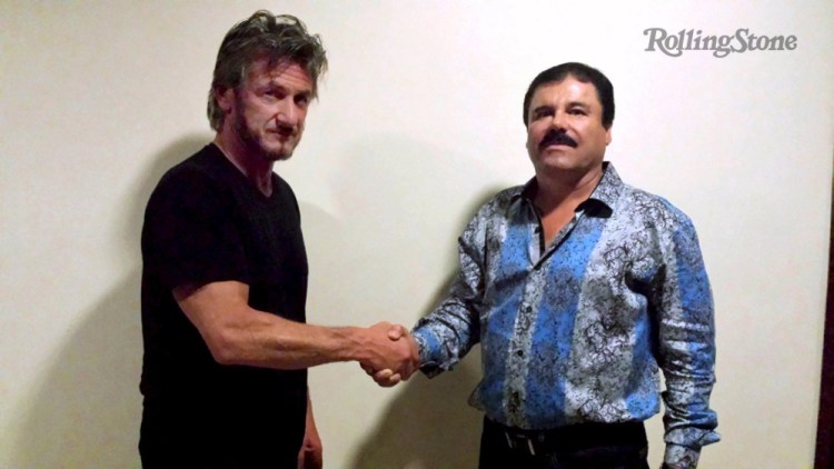 Actor Sean Penn shakes hands with Mexican drug lord Joaquin "Chapo" Guzman in Mexico, in this undated Rolling Stone handout photo obtained by Reuters on Sunday. The photo was taken for authentication purposes. 