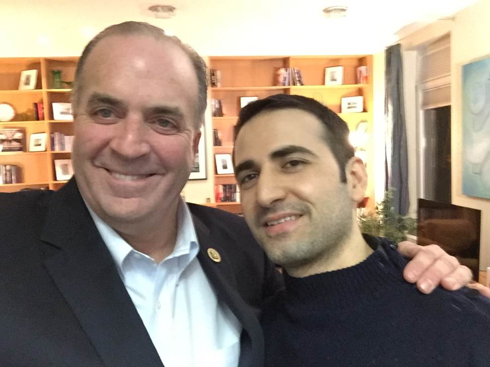 U.S. Rep. Dan Kildee, D-Mich., meets Monday with former Iran prisoner Amir Hekmati at Landstuhl Regional Medical Center in Landstuhl, Germany. Hekmati was detained in August 2011 on espionage charges.