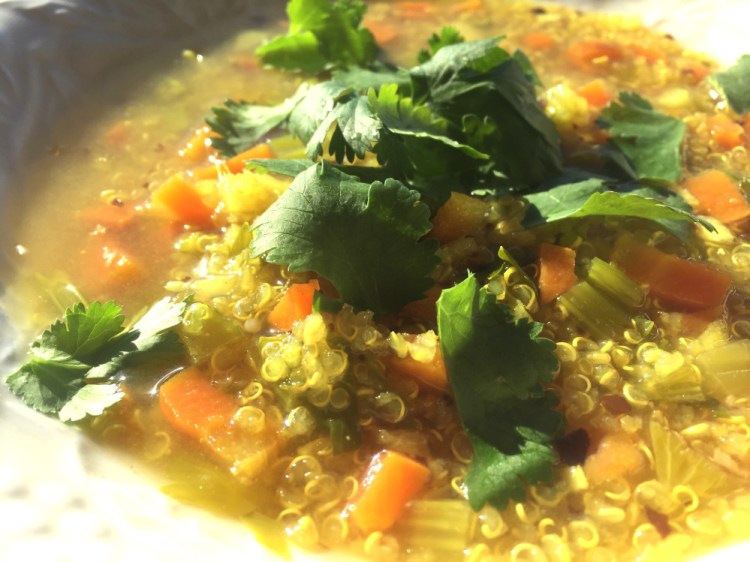 This healing vegetable soup contains garlic, ginger and miso.