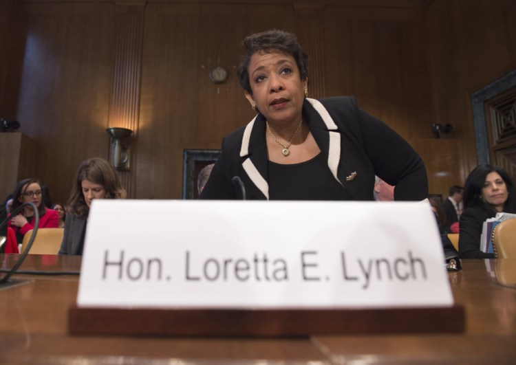 Attorney General Loretta Lynch testifies before the Senate Commerce, Justice, Science, and Related Agencies subcommittee hearing on gun control. Wednesday. The Associated Press