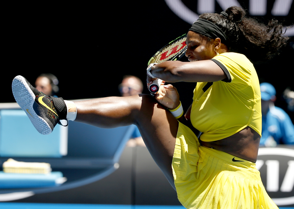 Serena Williams plays a backhand return to Hsieh Su-Wei during their second-round match at the Australian Open in Melbourne, Australia, on Wednesday.