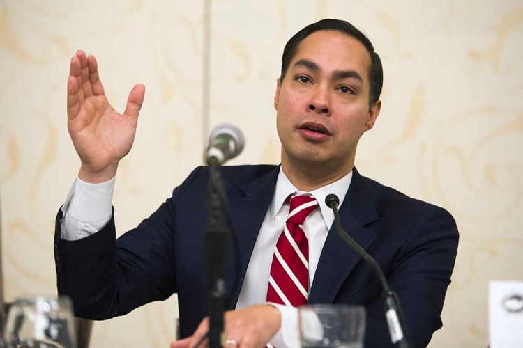 Housing and Urban Development Secretary Julian Castro speaks during a committee session Thursday at the U.S. Conference of Mayors Winter Meeting in Washington. The Associated Press