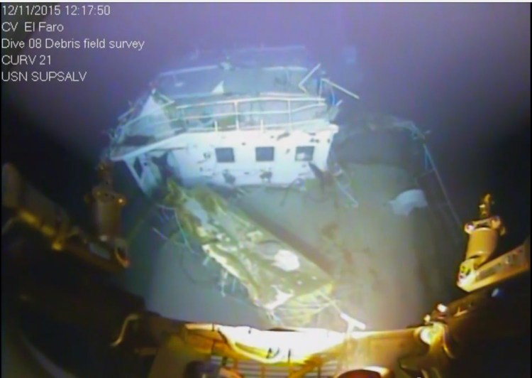 A still shot from video of the wreckage from the El Faro. 