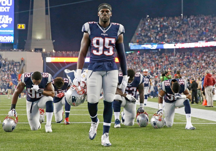 Patriots defensive lineman Chandler Jones was admitted to the hospital on Sunday, Jan. 10, 2016, and released the same day, the team said in a statement that did not elaborate on the nature of the medical issue. The Associated Press