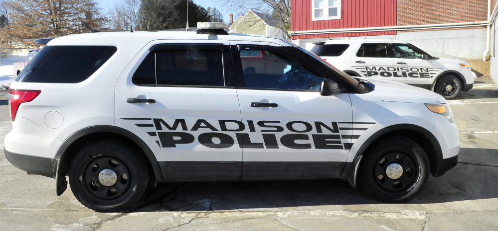 Two Madison Police Department cruisers parked at the department last March. The department was dissolved and the town contracted with the Somerset County Sheriff’s Office in July. Former police officer David Trask is suing for wrongful termination after he was told his employed “was not going to work out” by the sheriff in December.