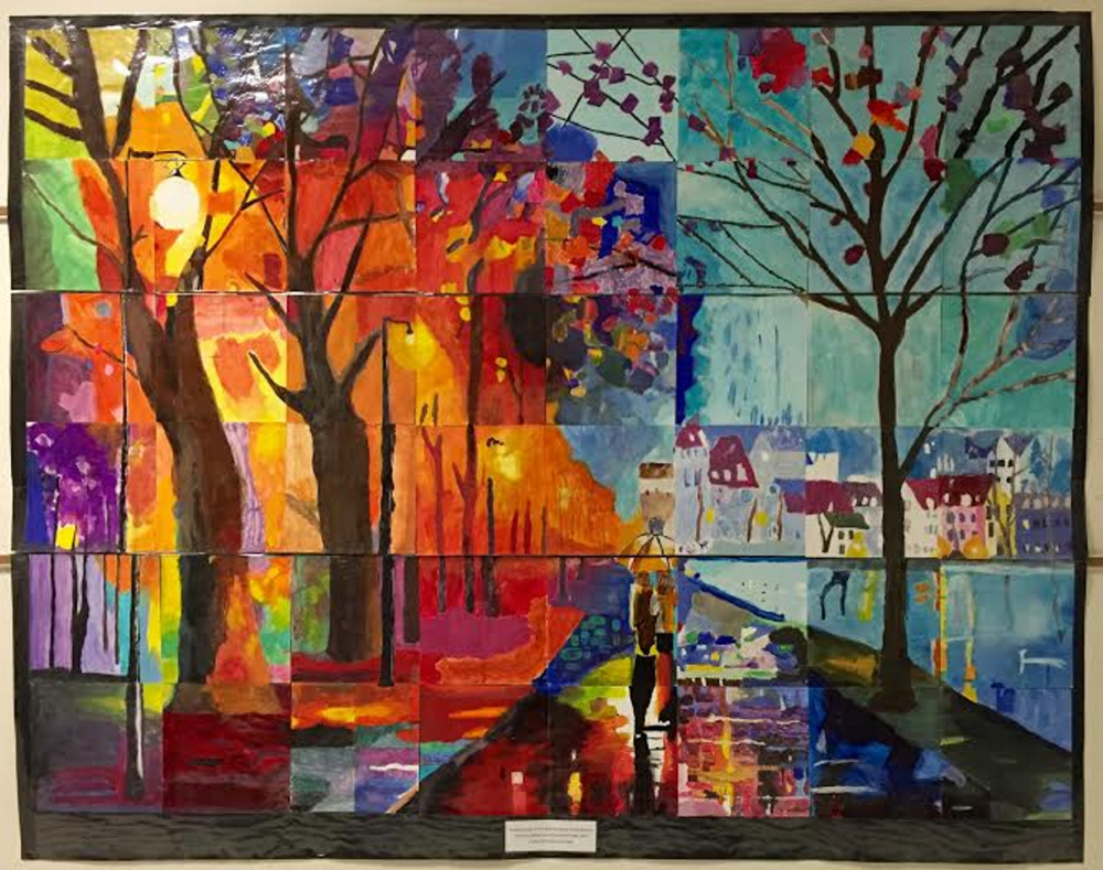 Study of Leonid Afremov’s “The City By The Lake” by Hall-Dale Elementary School students will be on display as part of Harlow Gallery’s “Young at Art” K-8 exhibition on view February 20 - March 19, 2016.