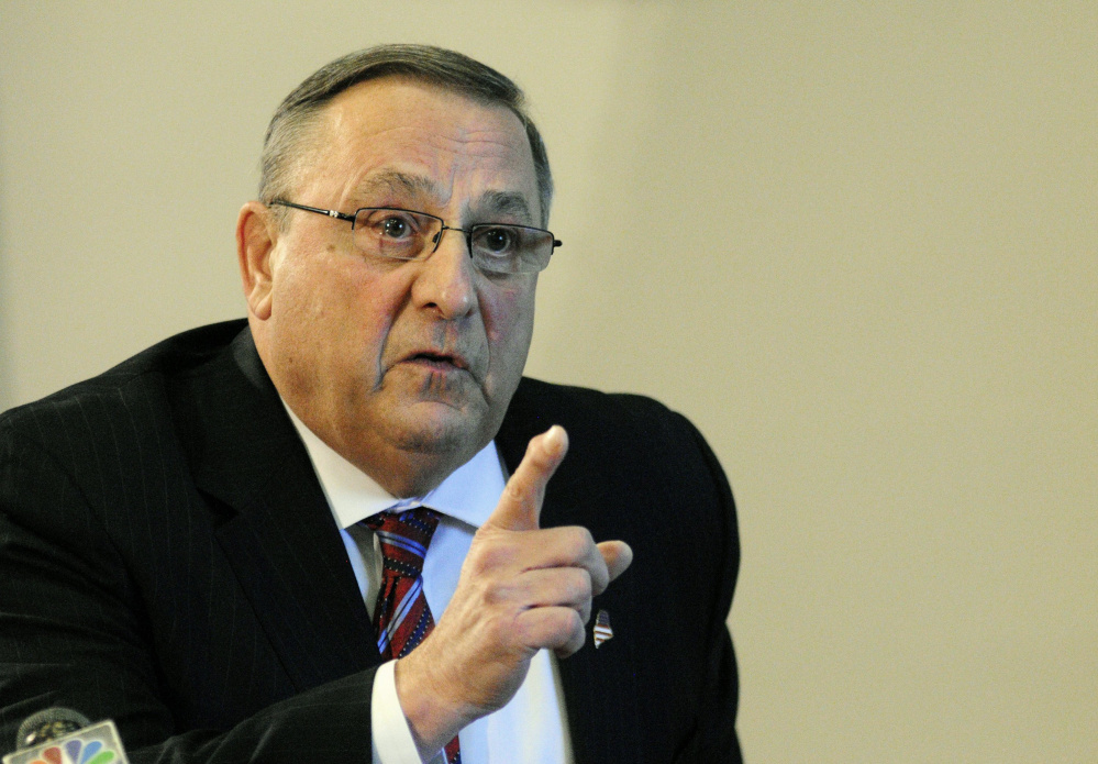 Gov. Paul LePage speaks during a news conference on Friday Jan. 8, 2016 in the State House cabinet room.