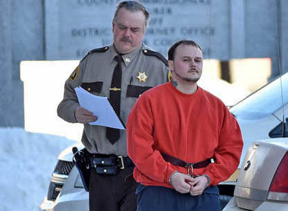 Staff file photo by Michael G. Seamans
Jason Cote, 25, of Palmyra, is escorted into Somerset County Superior Court Feb. 12 for his sentencing hearing for the murder of Ricky Cole,of Detroit. Cote lawyer, Stephen Smith, has appealed Cote’s December murder conviction and his prison sentence of 45 years, saying the state did not prove murder and that Cote acted in self defense.