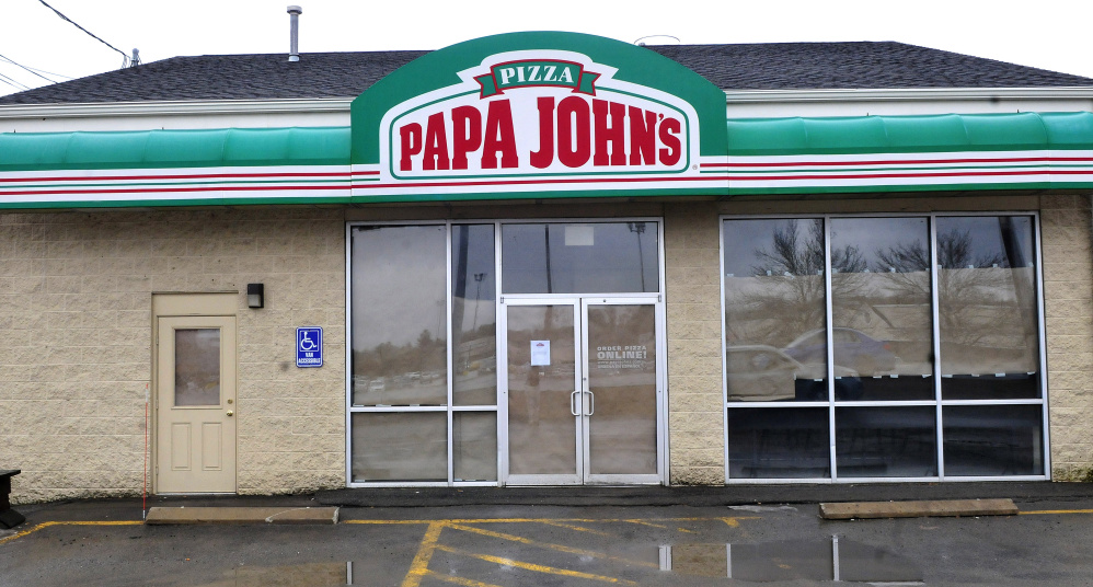 The Papa John’s restaurant at the KMD Plaza in Waterville, seen Thursday, permanently closed this week.