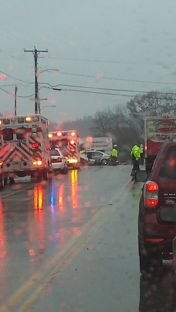 The scene of a car crash on U.S. Route 202 in Manchester in December 2014 in which Christopher J. Corliss crossed the centerline and collided with a box truck.