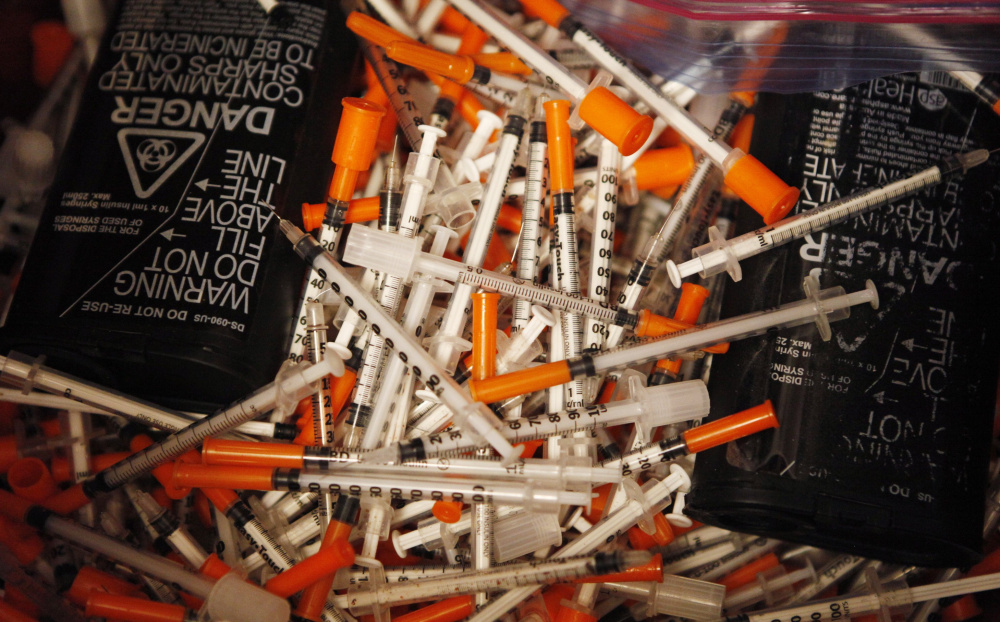 Used hypodermic needles like these collected at Portland’s India Street Public Health Center can spread diseases such as HIV when shared.