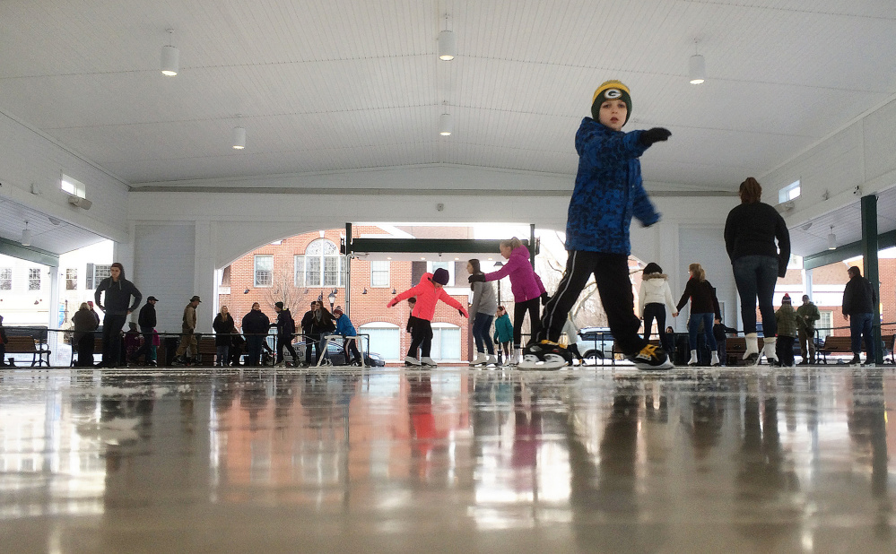 People skate at the Waterhouse Center in downtown Kennebunk on Jan. 30. Geraldine Waterhouse, who donated $1.5 million to be used to operate and maintain the center, frequently stopped by to watch kids skate in winter and, during other times of the year, enjoy concerts and shows, said Town Manager Barry Tibbetts.
