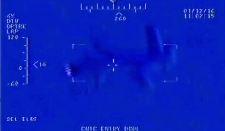 This Jan. 12, 2016, still image taken from video made available by the U.S. Navy shows Iranian drone” Shaheed “ as it flies over the USS Harry S. Truman.