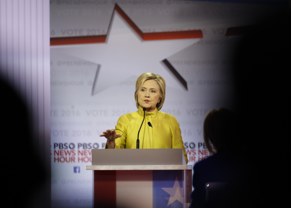 Democratic presidential candidate Hillary Clinton speaks during Thursday’s Democratic presidential primary debate at the University of Wisconsin-Milwaukee.