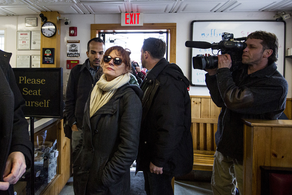 Actress Susan Sarandon waits for a table at Becky’s Diner in Portland on Tuesday.