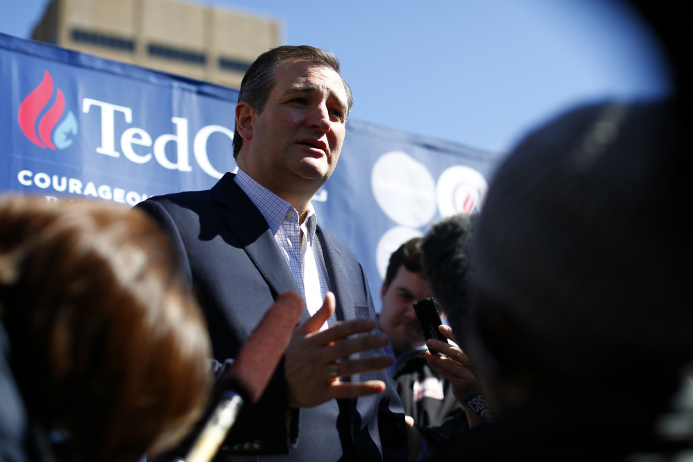 Republican presidential candidate, Sen. Ted Cruz speaks to media during a rally at Liberty Plaza in Atlanta on Saturday.