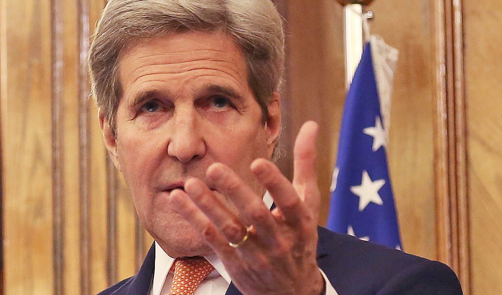 Secretary of State John Kerry gestures during a joint press conference Sunday. Kerry says  a "provisional agreement" has been reached on a Syrian cease-fire. The Associated Press