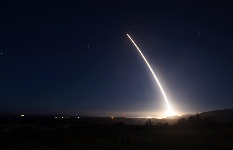 In this file photo from 2016 provided by the U.S. Air Force, an unarmed Minuteman III intercontinental ballistic missile launches during an operational test at Vandenberg Air Force Base.