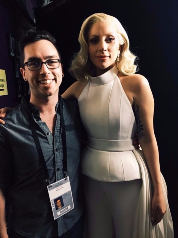 Robbie Woodsum with Lady Gaga after her performance at the Oscar ceremony Sunday night. Photo courtesy WCSH