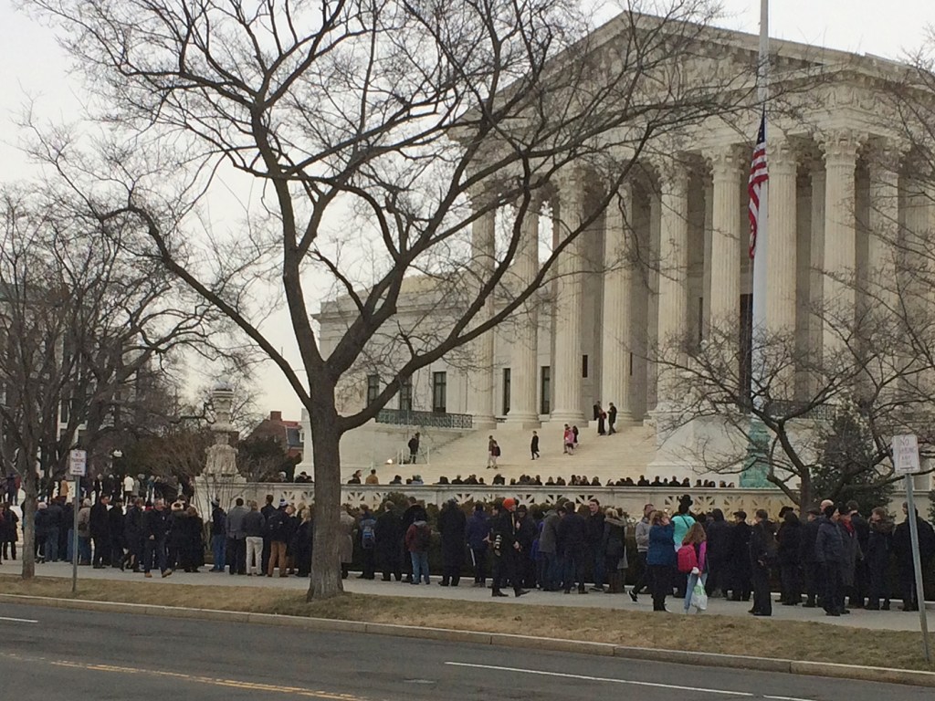 Mourners wait to pay their respects to late Supreme Court Justice Antonin Scalia in Washington, D.C., Friday morning. Contributed photo by Frank Gallagher
