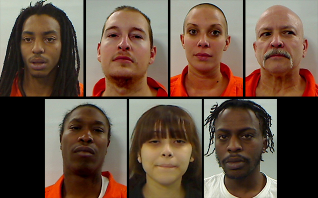 Top row, left to right, are Alijah Jenkins, Austin Bond, Jocelyn Jones and Joseph Gagnon. Bottom row, left to right, are Richard Baker, Rosemily Rivera and Tayshaun Gibson. All were arrested in a drug raid Friday in Vassalboro and had their bail set by at the Capital Judicial Center and are being held at the Kennebec County jail.
